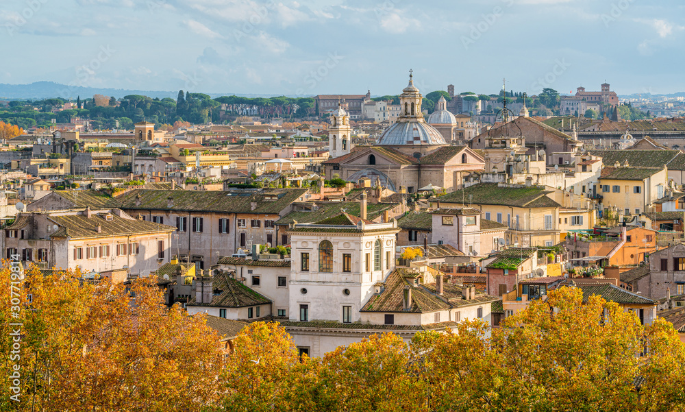 Rome skyline as seen from Castel Sant'Angelo on a sunny autumn afternoon.