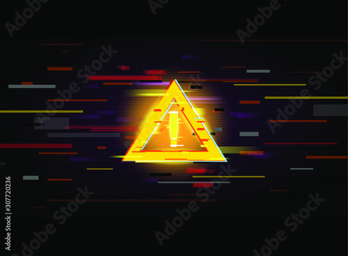Sign of attention vector illustration with whs glitch effect, computer hacked, pc error