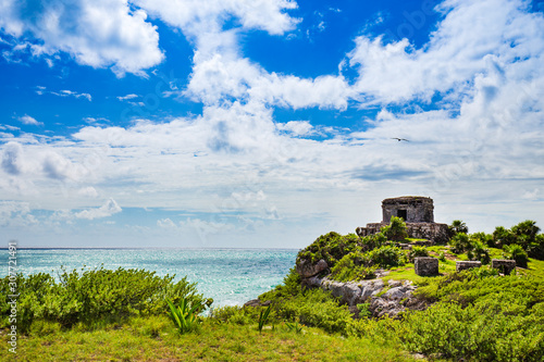 ancient maya ruin at the beach in Tulum  Mexico