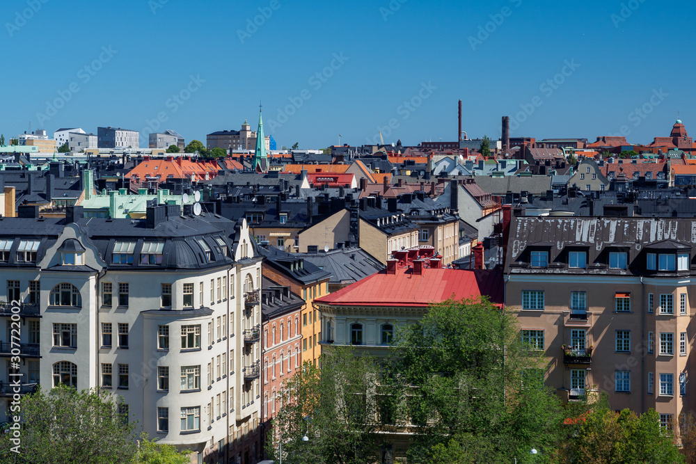 Typical Facades and roofs of Stockholm, Sweden