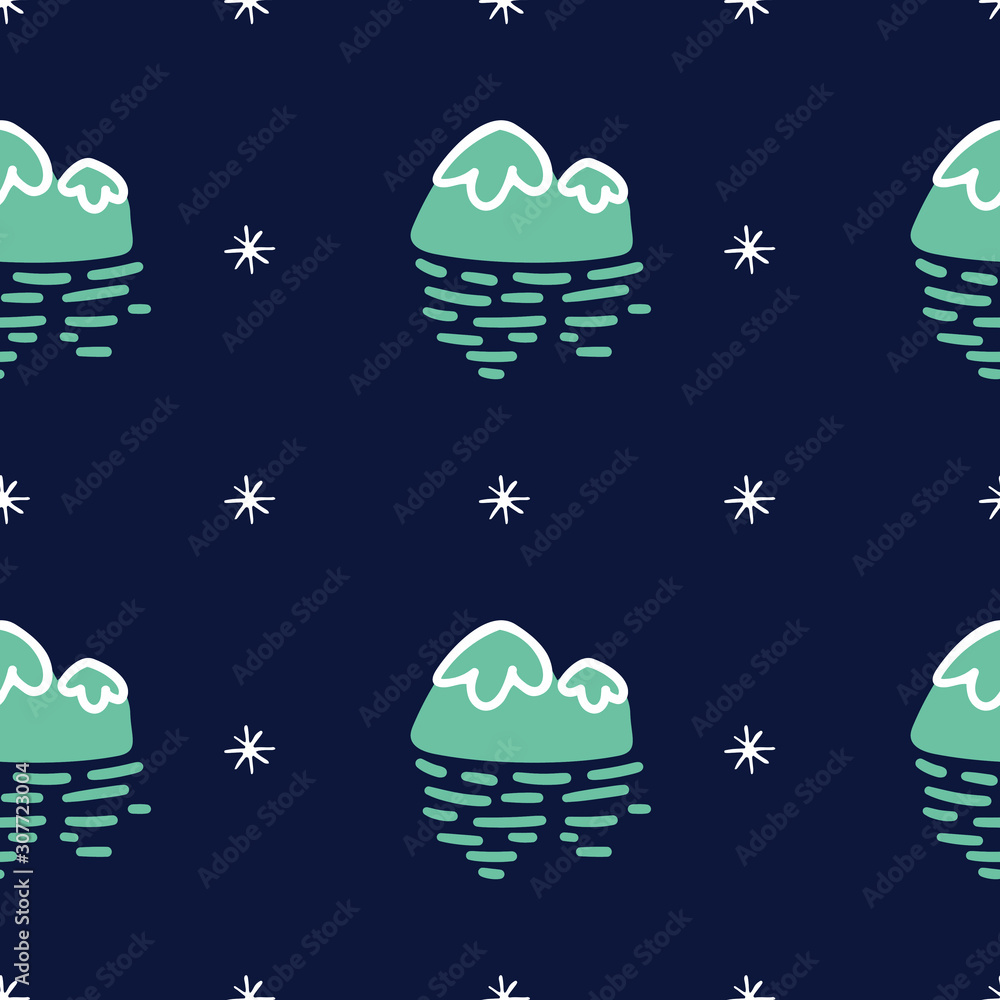 Seamless pattern of icebergs and stars. Vector illustration