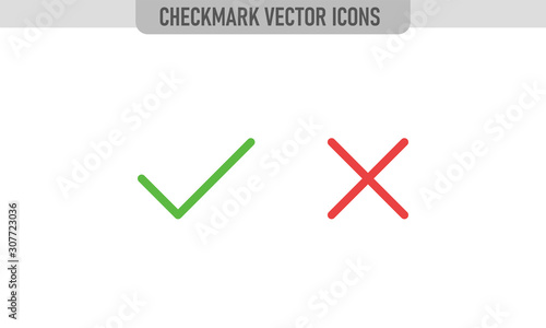 Checkmark vector icons, green tick and red x cross. Approval and disapproval Check marks.