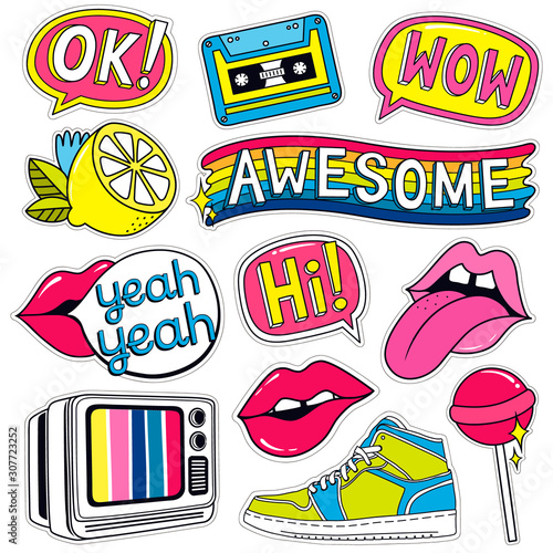 Fashion Badges, Patches, Stickers set  in Pop Art Comic Style. Vector illustration.