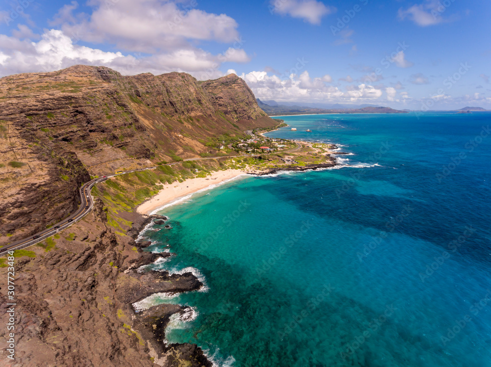 Aerial view of Makapuu Beach in Hawaii