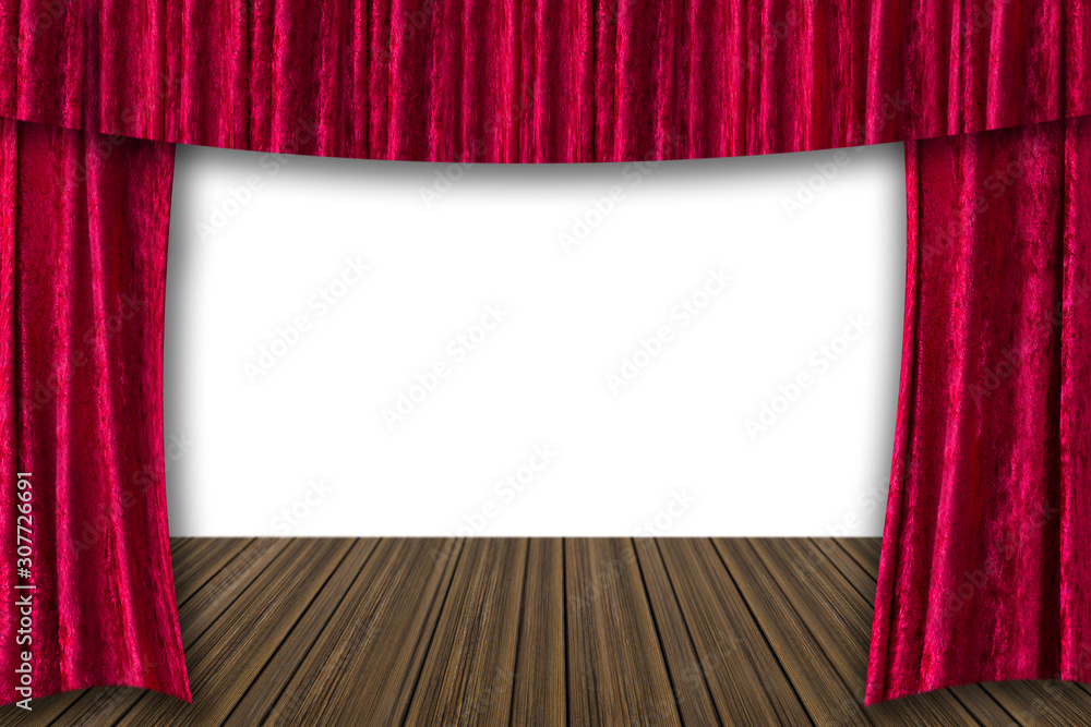Fototapeta premium Red velvet curtain and white background