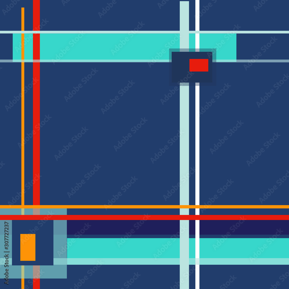 Geometric square classic blue background with colorful lines Geometric square classic blue background with colorful lines