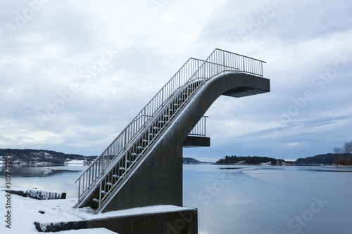 Outdoor Dive-tower that is abandoned for the winter