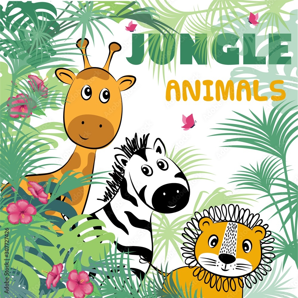 Cute safari cartoon animals flyer for kids party invitation card template.  Cartoon design Stock Vector | Adobe Stock