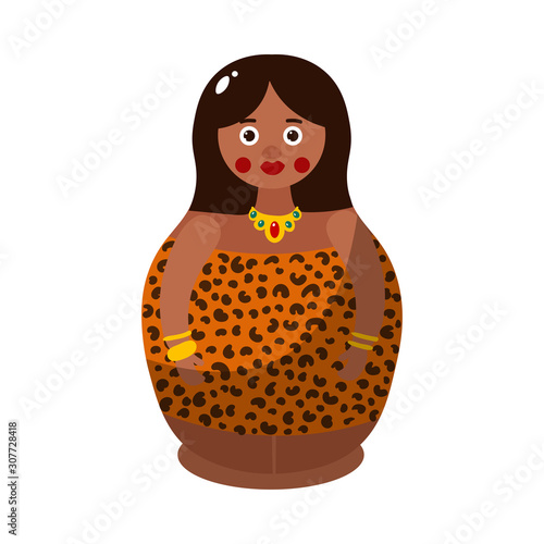 Nesting doll in colorful national African costume. Vector illustration in flat cartoon style