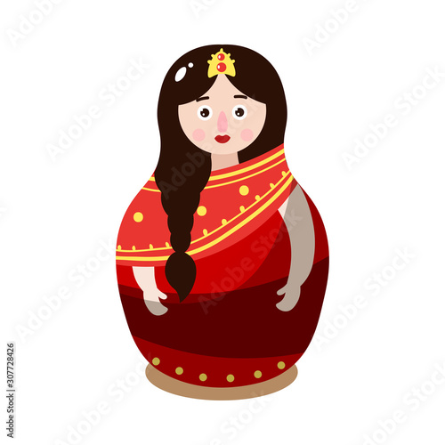 Nesting doll in colorful national Indian costume. Vector illustration in flat cartoon style