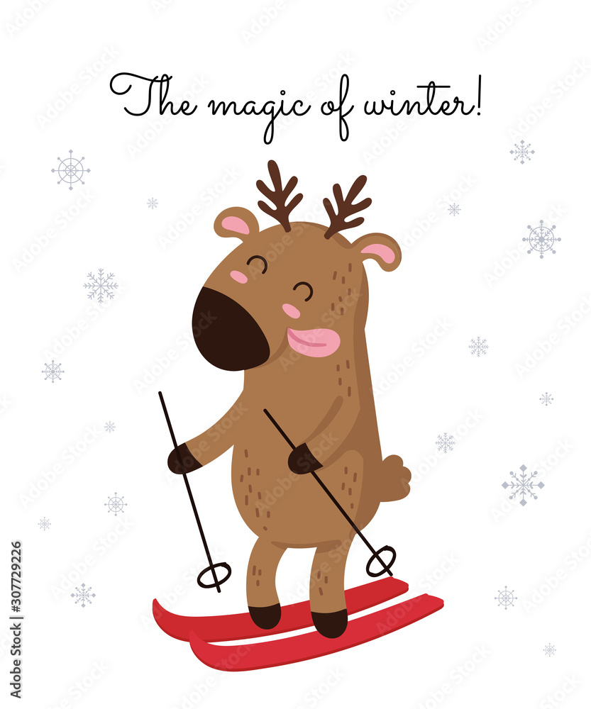 custom made wallpaper toronto digitalCreative postcard for Christmas and New Year with cute deer and winter slogan