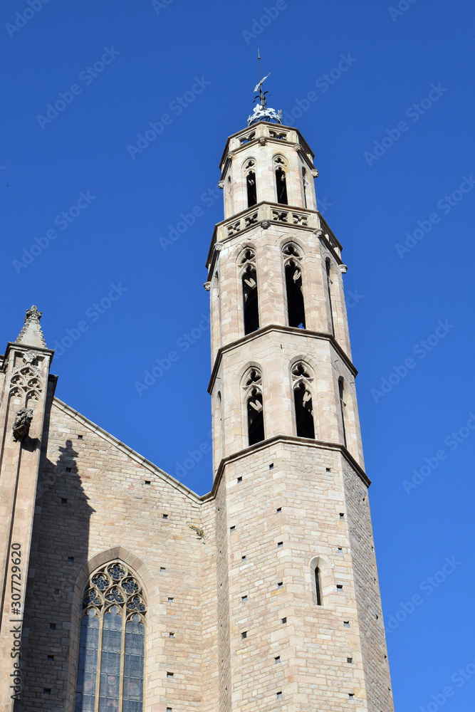 Detail of Tall Stone Belltower on Barcelona Cathedral  3658-039