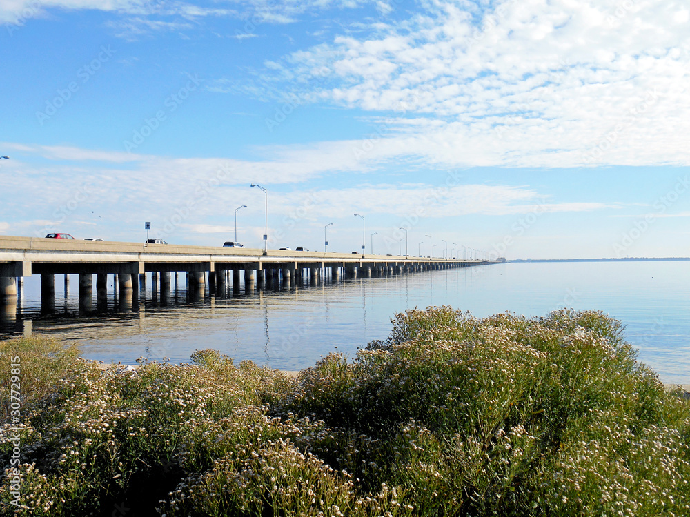 The three-mile bridge across Pensacola Bay. The three-mile bridge across Pensacola Bay.