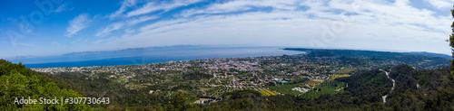 View of Ialyssos from Mount Filerimos. Blue Sea and Mountains in summer in Greece