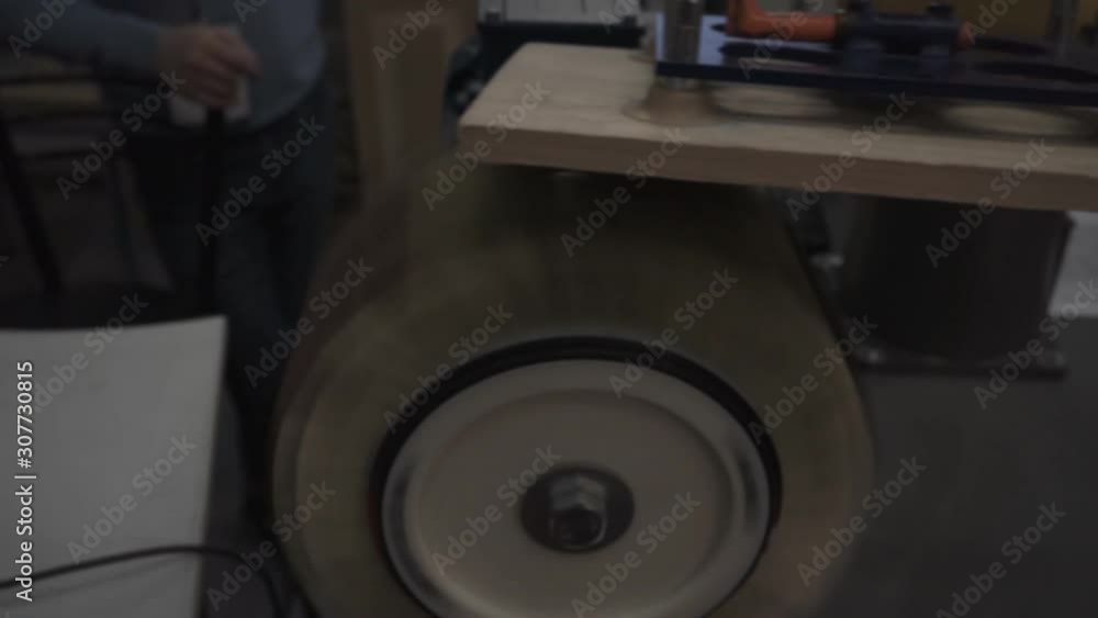 Robotic equipment for grinding and processing of wooden surfaces in action.1920X1080 Full Hd. Robotic equipment for grinding and processing of wooden surfaces in action.1920X1080 Full Hd.