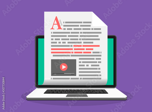 Blogging, Blogger. Freelance. Creative writing. Copy writer. Content management. Flat cartoon miniature illustration vector.