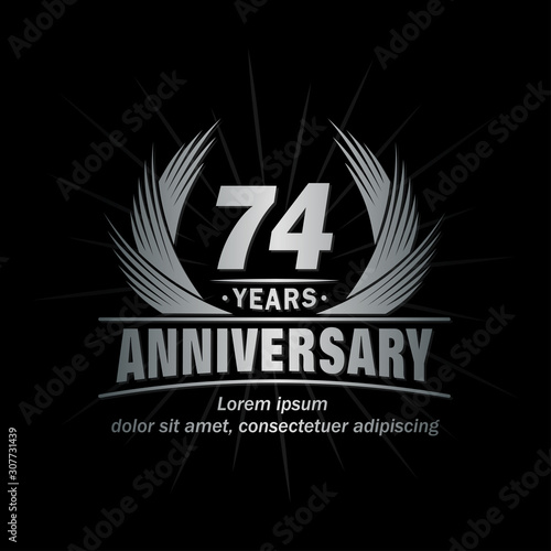 74 years logo design template. Anniversary vector and illustration template. 