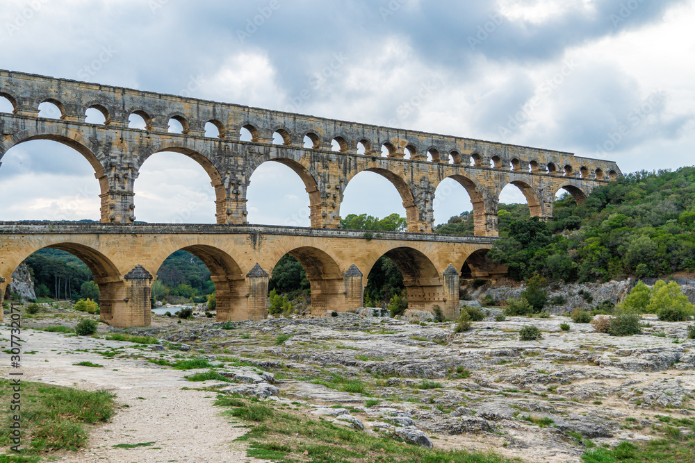 Pont du Gard is the tallest aqueduct and bridge built in Europe by the Romans, Provence, France