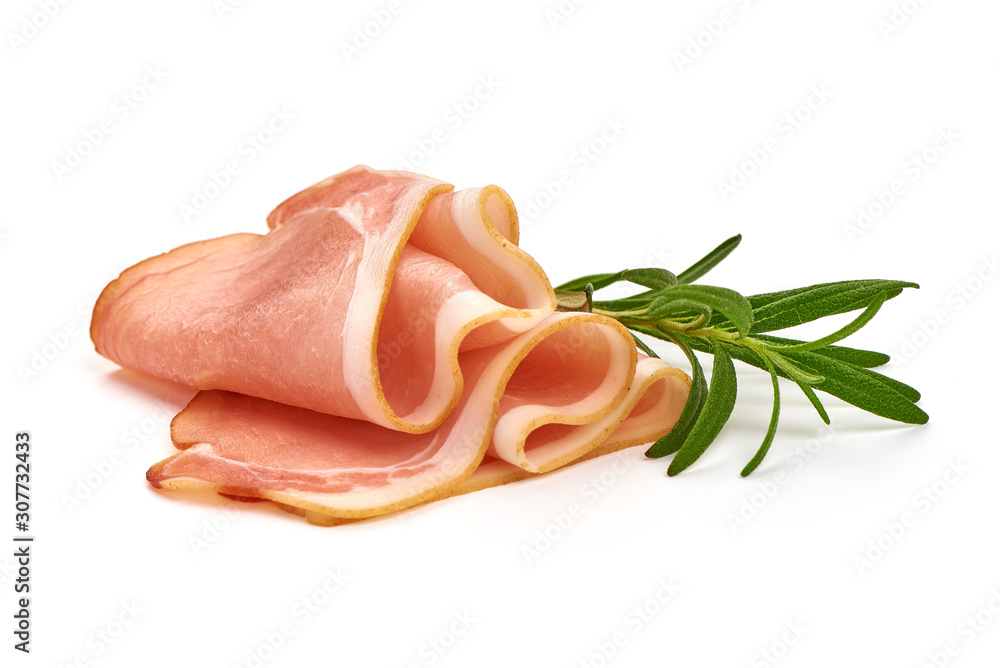 Slices of jerked jamon, isolated on white background Slices of jerked jamon, isolated on white background