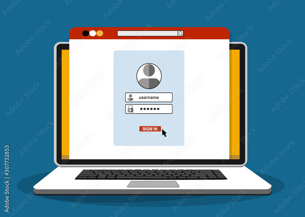 login-page-on-laptop-screen-notebook-and-online-login-form-sign-in