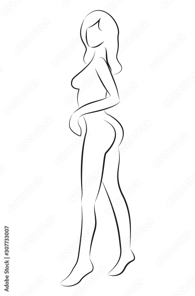Black contour of beautiful nude woman Black contour of beautiful nude woman