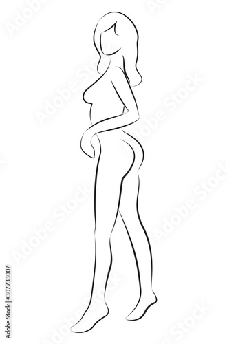 Black contour of beautiful nude woman