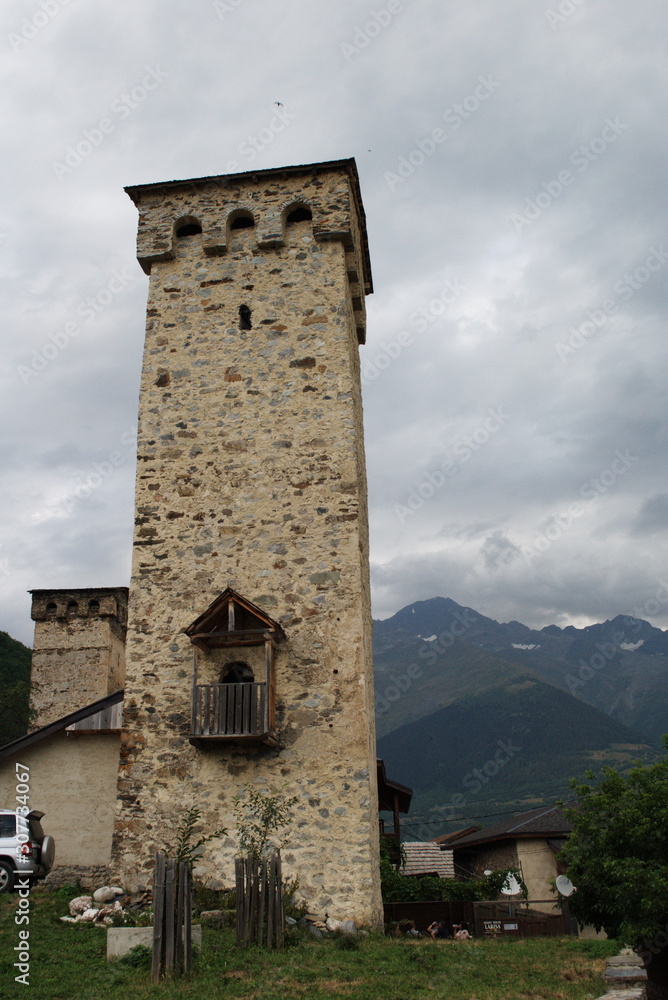Ancient Svan towers in the mountain settlement Mestia Ancient Svan towers in the mountain settlement Mestia