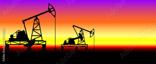 Oil pumpjack derricks illustration