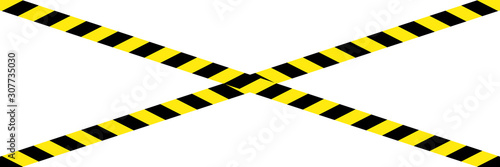cross black and yellow controlled area tape on white