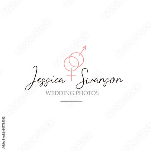 Logo template with male female signs. Premade logotypes for wedding and dates. Vector logo design