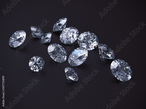 Diamonds  close-up on a dark background. 3d rendering.