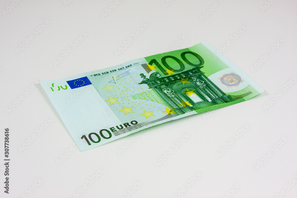 A hundred euro banknote on white background A hundred euro banknote on white background