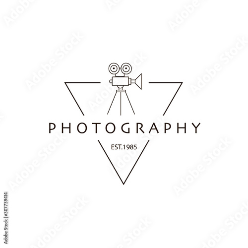 Logo template with tripod icon, video camera. Premade logotypes for entrepreneurs. Vector logo design