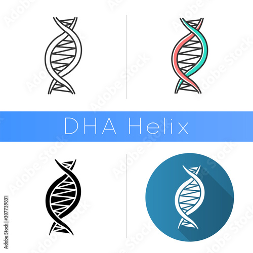 Left-handed DNA helix icon. Z-DNA. Deoxyribonucleic, nucleic acid structure. Chromosome. Molecular biology. Genetic code. Genetics. Flat design, linear and color styles. Isolated vector illustrations