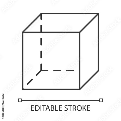 Cube linear icon. Geometric figure. Decorative graphic element. Abstract shape. Isometric form. Thin line illustration. Contour symbol. Vector isolated outline drawing. Editable stroke