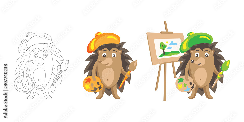 custom made wallpaper toronto digitalAnimals and professions. Educational materials. Hedgehog artist. Vector icon set. Linear and color vector image. Clipart