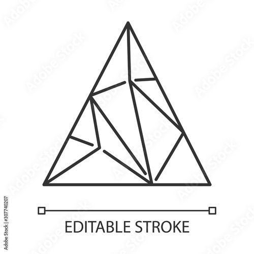 Polygonal triangle linear icon. Geometric figure. Triangular element. Abstract shape. Isometric form. Thin line illustration. Contour symbol. Vector isolated outline drawing. Editable stroke