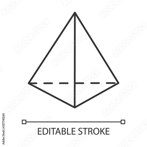 Prism linear icon. Geometric figure. Triangular pyramid. Cut geometry model. Abstract shape. Isometric form. Thin line illustration. Contour symbol. Vector isolated outline drawing. Editable stroke