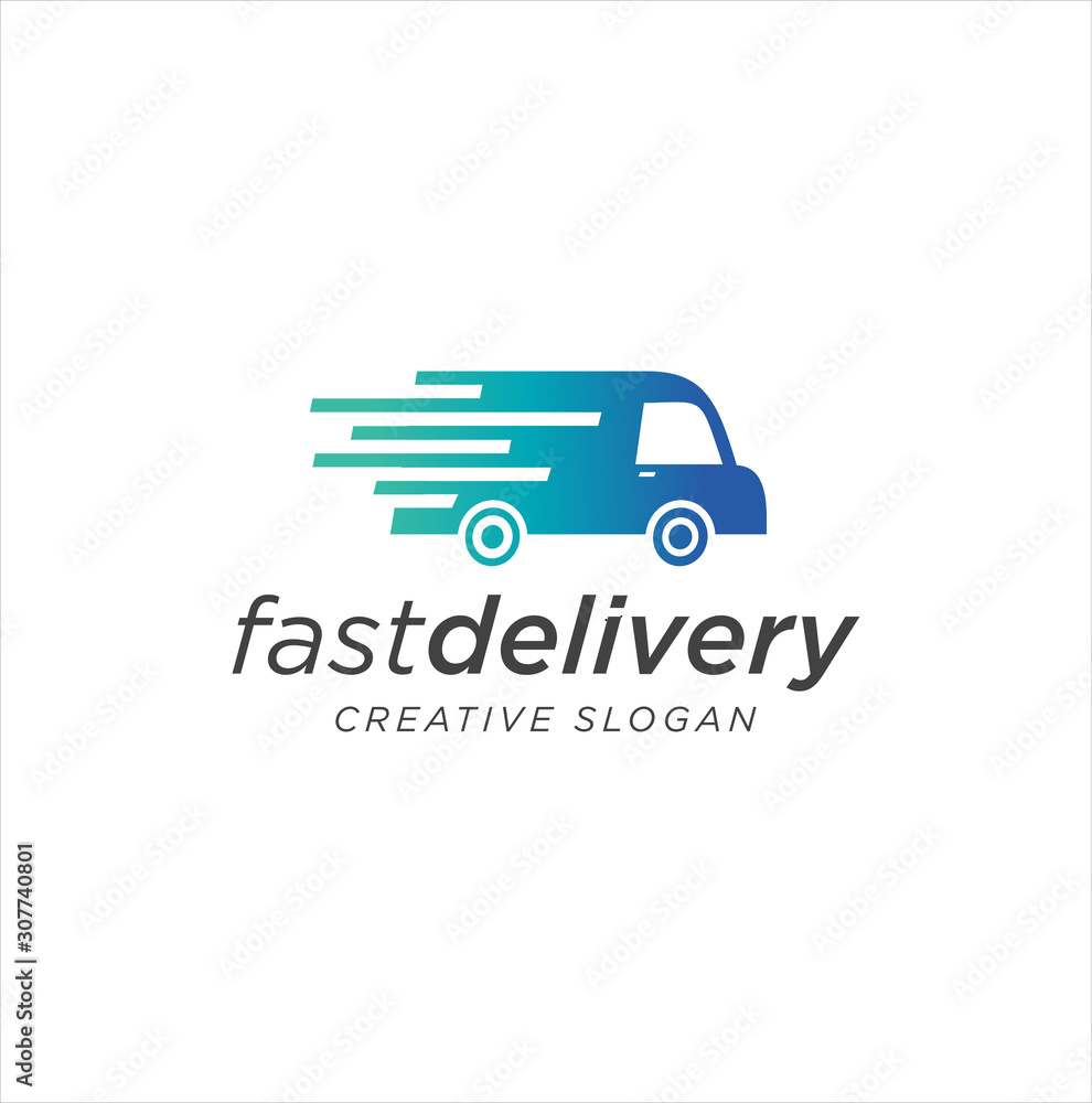 Fast delivery logo Design Vector illustration . Delivery truck logo . Delivery truck icon cargo van moving fast Fast delivery logo Design Vector illustration . Delivery truck logo . Delivery truck icon cargo van moving fast