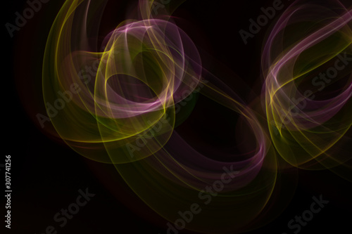 Chaotic movement of different bands on a black background