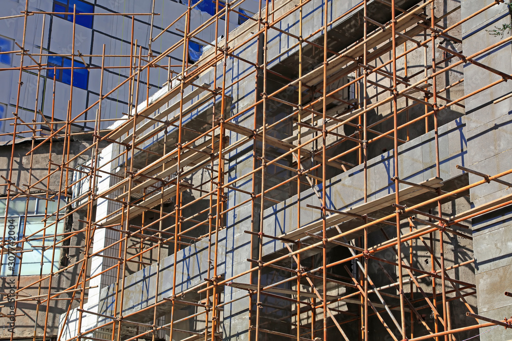 Steel scaffolding for construction site