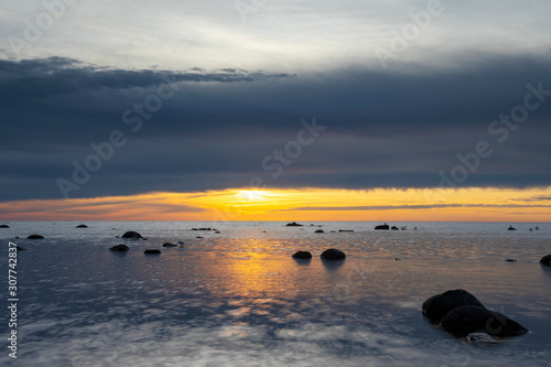 Long Exposure Sunset Over The Baltic Sea Outside Norderstrand On The Island Of Gotland, Sweden