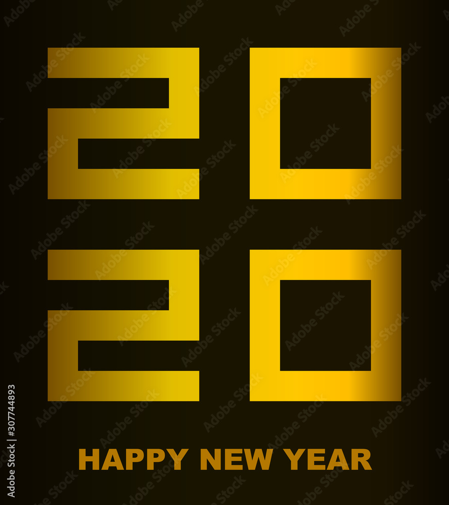 Fototapeta premium Happy New Year 2020 - greeting card, flyer, poster, invitation - square font, golden numbers - vector