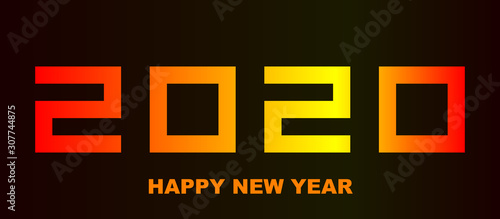Happy New Year 2020 - greeting card, flyer, poster, invitation - square font, warn numbers - vector