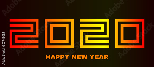 Happy New Year 2020 - greeting card, flyer, poster, invitation - square font outline, warn numbers - vector