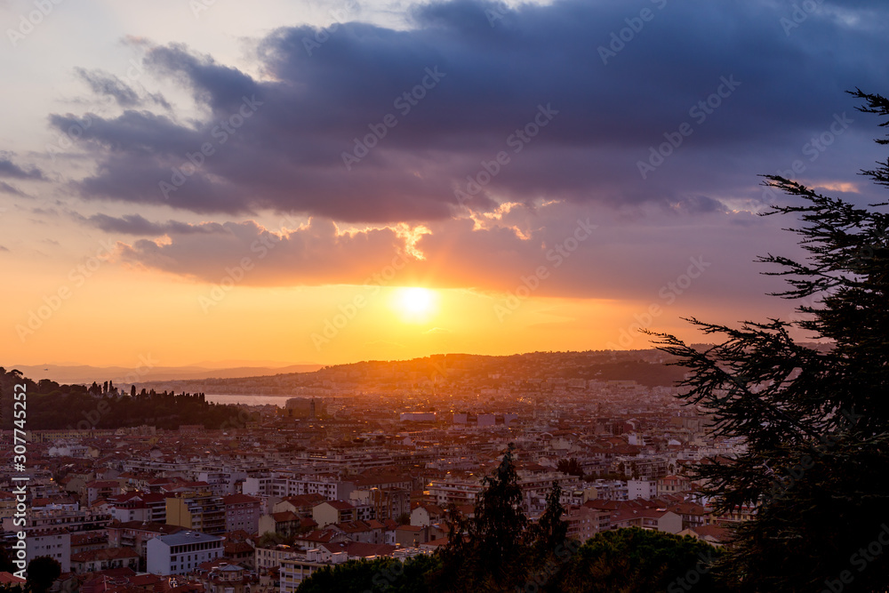 Cityscape of Nice, France with a view on the Promenade des Anglais and the airport