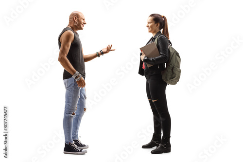 Male hipster and a female student talking