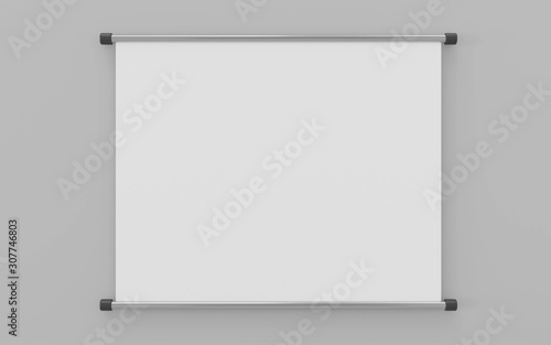Roll up banner with paper canvas texture, isolated on grey background 3d illustration render
