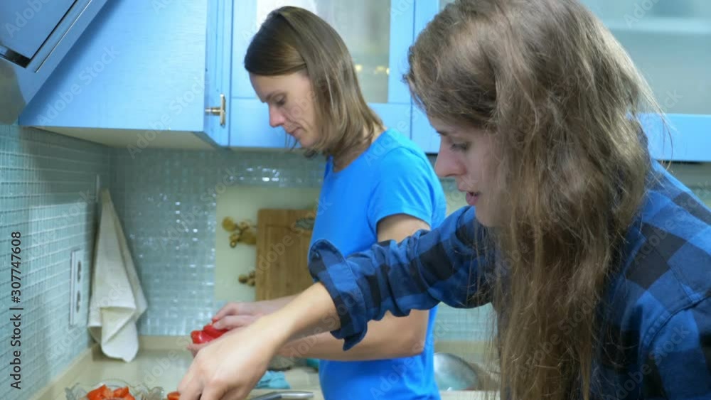 custom made wallpaper toronto digitaltwo girls, lesbian family preparing food in the kitchen at home