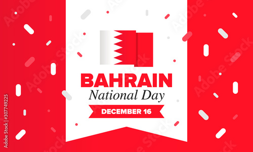 National Day in Bahrain. National happy holiday, celebrated annual in December 16. Bahrain flag. Patriotic elements. Poster, card, banner and background. Vector illustration